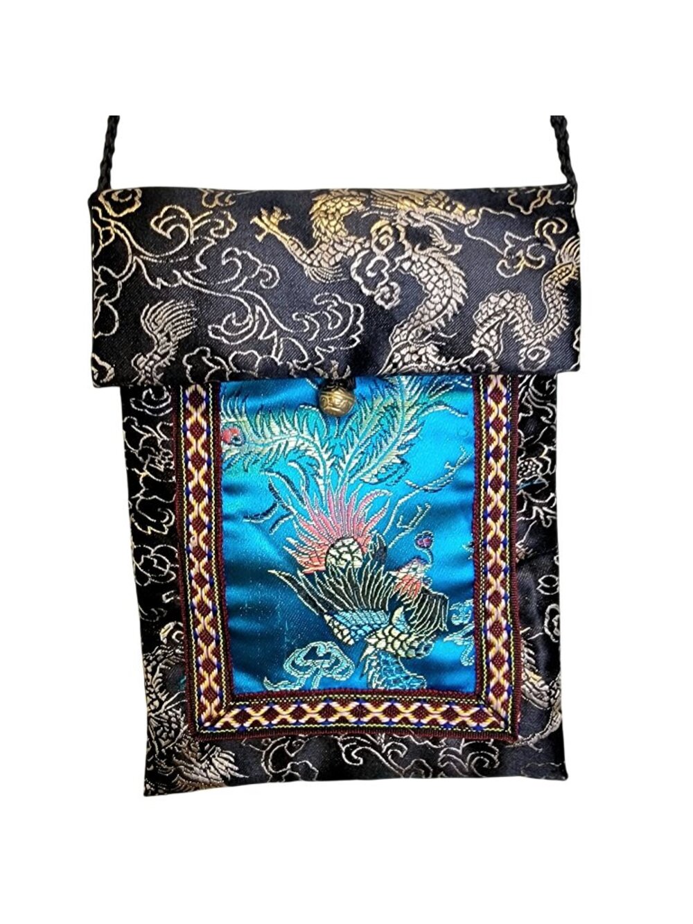 Vintage 90s Small Satin Envelope Mini Bag Crossbody Purse Formal Bird Dragon Asi